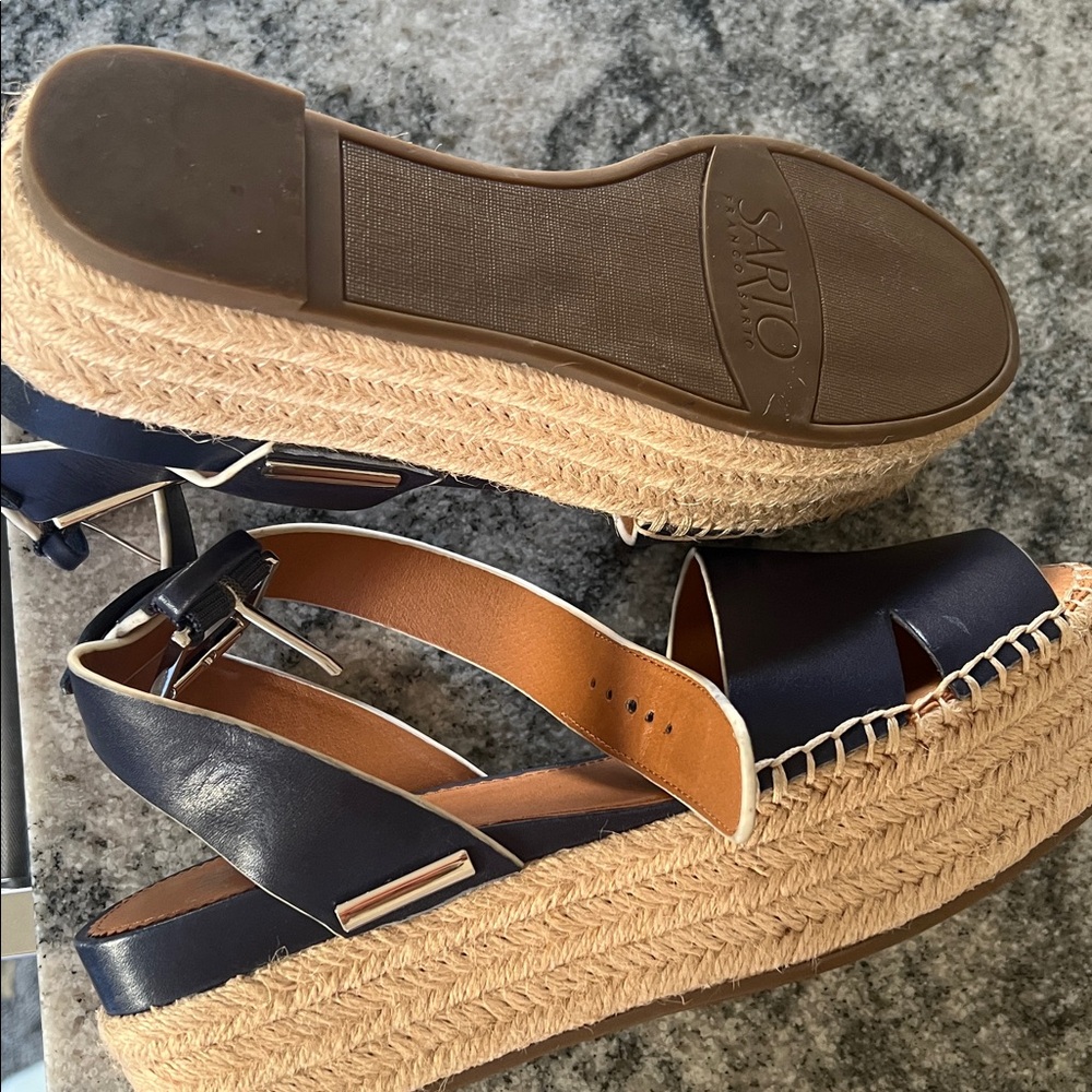 Sarto by Franco Sarto Lexie Platform Espadrille Sandal in Navy Leather SIZE 8 - Picture 4 of 8